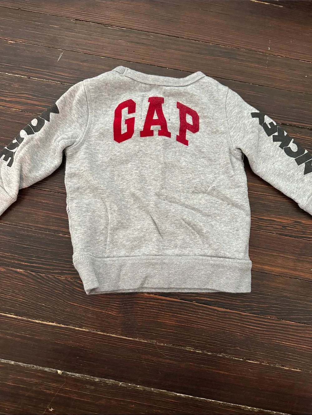 GAP Heather Gray Mickey Mouse Repeat Graphic Sweatshirt with Navy & Red Accents